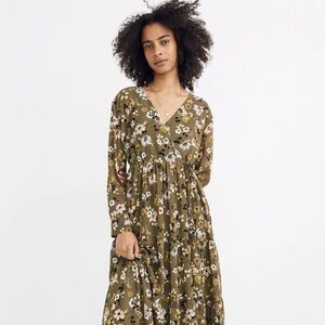 Madewell Cinched Waist Tiered Midi Dress in Wildblooms Size M